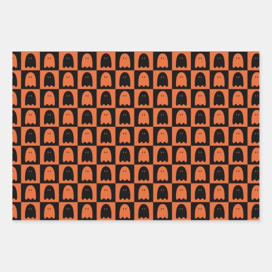 Halloween Niedlich Ghost Orange und Black Pattern Geschenkpapier Set (Vorderseite)