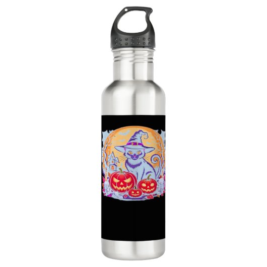 Halloween Niedlich Ghost Pumpkin Cat Classic T - S Edelstahlflasche (Vorderseite)