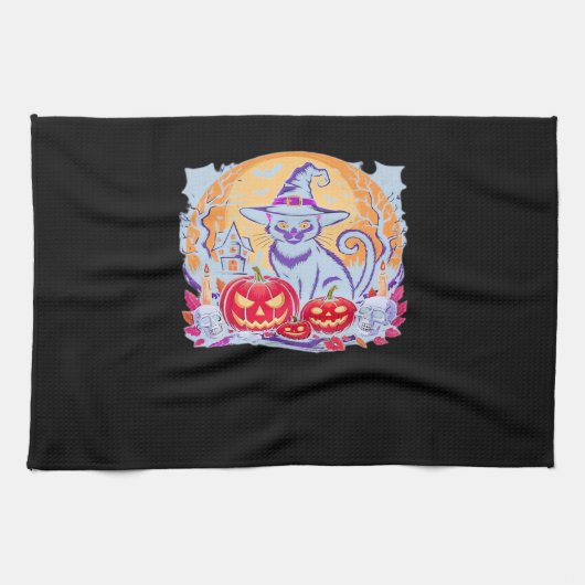 Halloween Niedlich Ghost Pumpkin Cat Classic T - S Geschirrtuch (Horizontal)