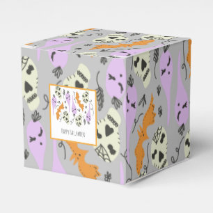 Halloween Niedlich Ghost Skull Doodle Muster Grau Geschenkschachtel