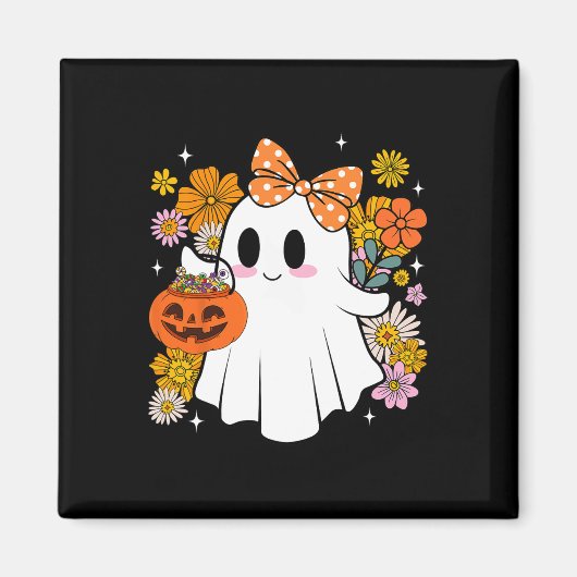 Halloween Niedlich Ghost Vintager Blumenstrauß ode Magnet (Vorne)