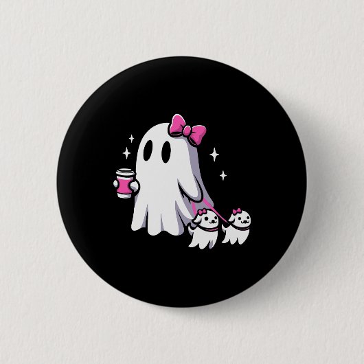 Halloween Niedlich Ghost Walking Hund Spooky Pink Button (Vorderseite)