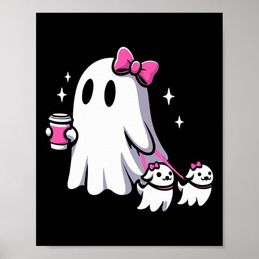 Halloween Niedlich Ghost Walking Hund Spooky Pink  Poster (Vorne)