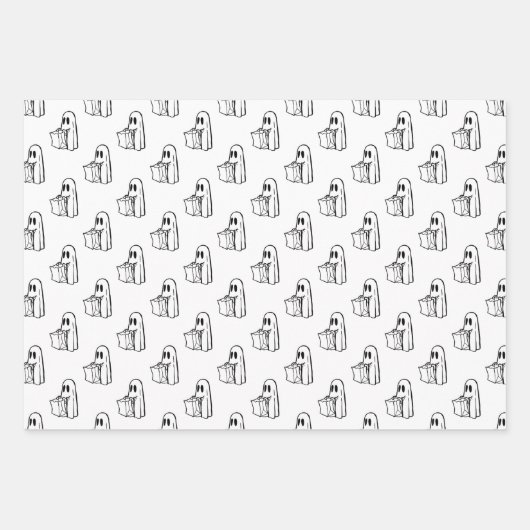 Halloween, Niedlich Ghost White, Trick oder Treat, Geschenkpapier Set (Vorderseite 3)