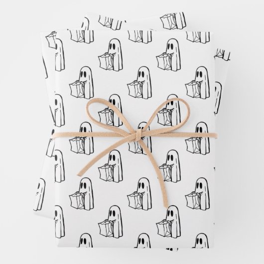Halloween, Niedlich Ghost White, Trick oder Treat, Geschenkpapier Set (Beispiel)