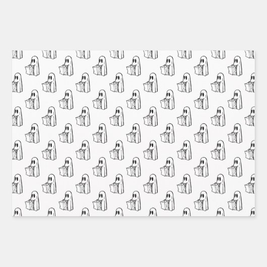 Halloween, Niedlich Ghost White, Trick oder Treat, Geschenkpapier Set (Vorderseite)