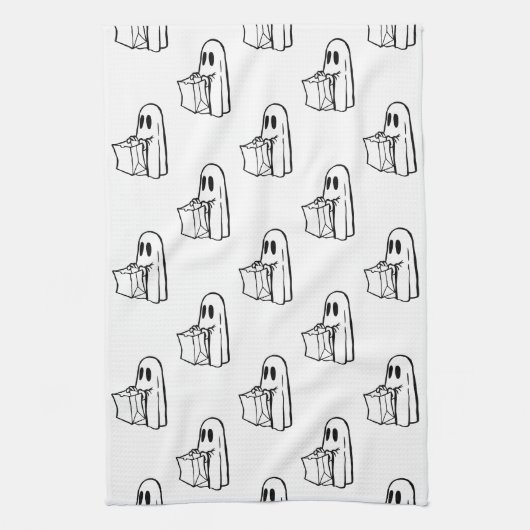 Halloween, Niedlich Ghost White, Trick oder Treat, Geschirrtuch (Vertikal)