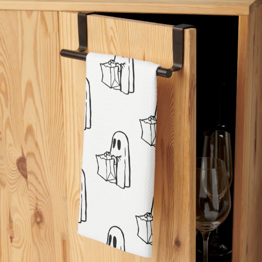 Halloween, Niedlich Ghost White, Trick oder Treat, Geschirrtuch (Drittel gefaltet)