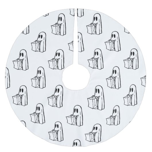 Halloween, Niedlich Ghost White, Trick oder Treat, Polyester Weihnachtsbaumdecke (Vorderseite)
