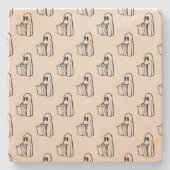 Halloween, Niedlich Ghost White, Trick oder Treat, Steinuntersetzer (Vorderseite)