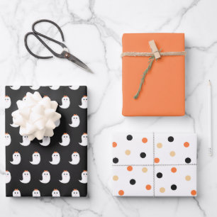Halloween Niedlich Ghosts Black und Orange Wrappin Geschenkpapier Set