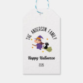 Halloween Niedlich Hexe auf einem Personalisierten Geschenkanhänger (Rückseite)
