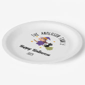 Halloween Niedlich Hexe auf einem Personalisierten Pappteller (Schrägansicht)