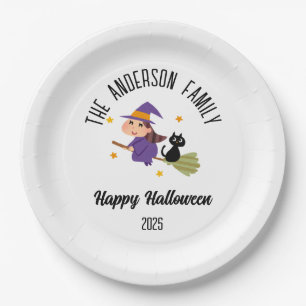 Halloween Niedlich Hexe auf einem Personalisierten Pappteller