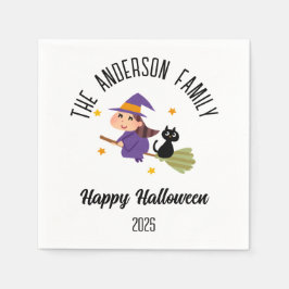 Halloween Niedlich Hexe auf einem Personalisierten Serviette