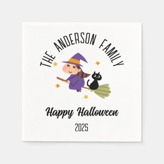 Halloween Niedlich Hexe auf einem Personalisierten Serviette (Vorderseite)