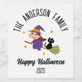 Halloween Niedlich Hexe auf einem Personalisierten Weinetikett (Einzelnes Label)
