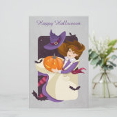 Halloween Niedlich Hexe mit Pumpkin Briefpapier (Stehend Vorderseite)