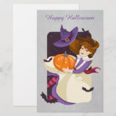 Halloween Niedlich Hexe mit Pumpkin Briefpapier (Vorne/Hinten)