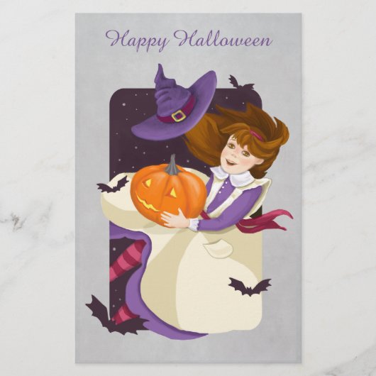 Halloween Niedlich Hexe mit Pumpkin Briefpapier (Vorderseite)