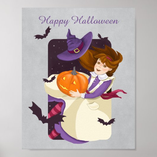 Halloween Niedlich Hexe mit Pumpkin Poster (Vorne)