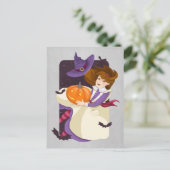 Halloween Niedlich Hexe mit Pumpkin Postkarte (Stehend Vorderseite)