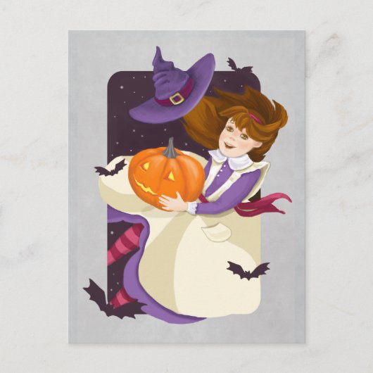 Halloween Niedlich Hexe mit Pumpkin Postkarte (Vorderseite)