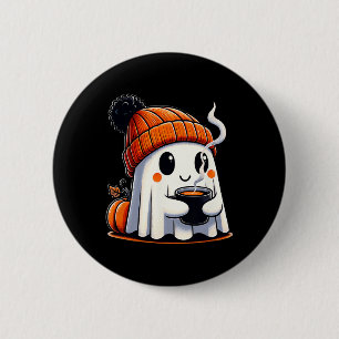 Halloween Niedlich Kawaii Ghost Drink Coffee Women Button