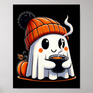 Halloween Niedlich Kawaii Ghost Drink Coffee Women Poster