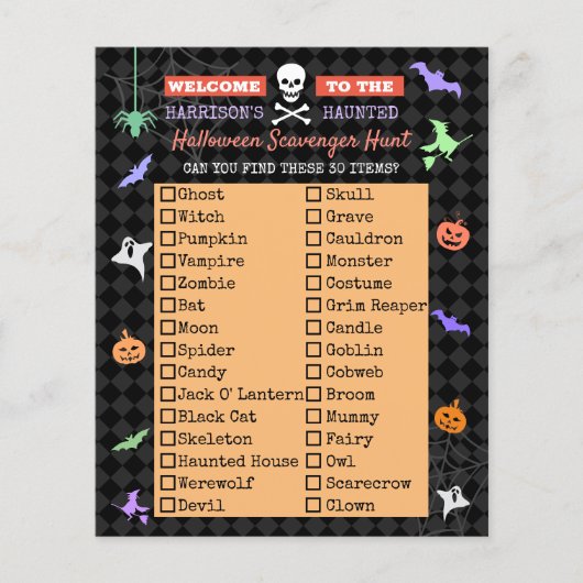 Halloween Niedlich Kids Scavenger Jagdliste Flyer (Vorne)