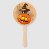 Halloween Niedlich Kitty Hexe und Kürbisfreund Fächer (Rückseite)
