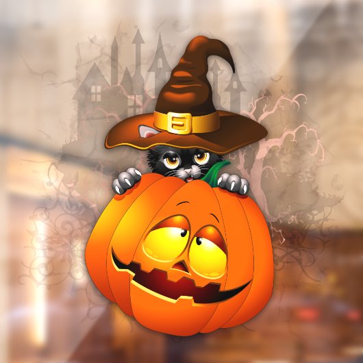 Halloween Niedlich Kitty Hexe und Kürbisfreund Fensteraufkleber (Blatt 2)