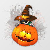 Halloween Niedlich Kitty Hexe und Kürbisfreund Fensteraufkleber (Blatt)