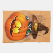 Halloween Niedlich Kitty Hexe und Kürbisfreund Geschirrtuch (Horizontal)