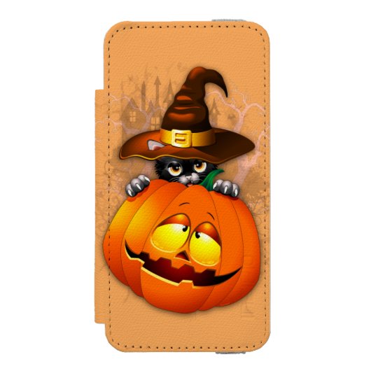 Halloween Niedlich Kitty Hexe und Kürbisfreund Incipio iPhone Geldbeutel-Hülle (Folio Vorderseite)