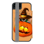 Halloween Niedlich Kitty Hexe und Kürbisfreund Incipio iPhone Geldbeutel-Hülle (Folio Rückseite)