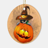 Halloween Niedlich Kitty Hexe und Kürbisfreund Keramik Ornament (Links)