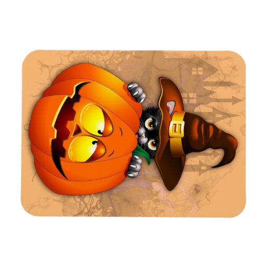 Halloween Niedlich Kitty Hexe und Kürbisfreund Magnet (Horizontal)
