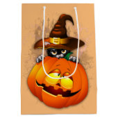 Halloween Niedlich Kitty Hexe und Kürbisfreund Mittlere Geschenktüte (Rückseite)