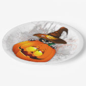 Halloween Niedlich Kitty Hexe und Kürbisfreund Pappteller (Schrägansicht)