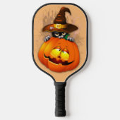 Halloween Niedlich Kitty Hexe und Kürbisfreund Pickleball Schläger (Vorderseite)