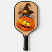 Halloween Niedlich Kitty Hexe und Kürbisfreund Pickleball Schläger (Rückseite)