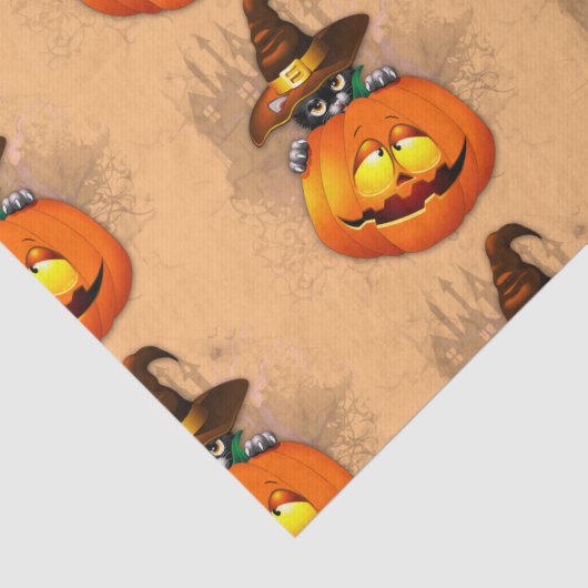 Halloween Niedlich Kitty Hexe und Kürbisfreund Seidenpapier (Detail)