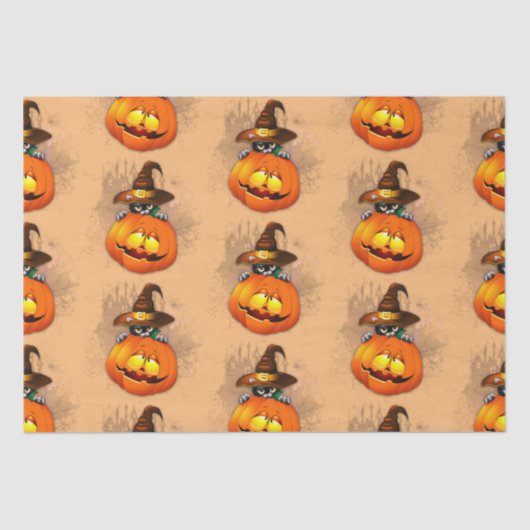Halloween Niedlich Kitty Hexe und Kürbisfreund Seidenpapier (Vorderseite)