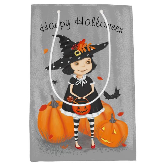 Halloween Niedlich Little Hexe Mittlere Geschenktüte (Vorderseite)