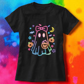 Halloween Niedlich Neon Ghost Black T-Shirt