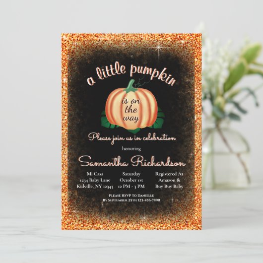 Halloween Niedlich Orange Little Pumpkin Baby Dusc Einladung (Stehend Vorderseite)