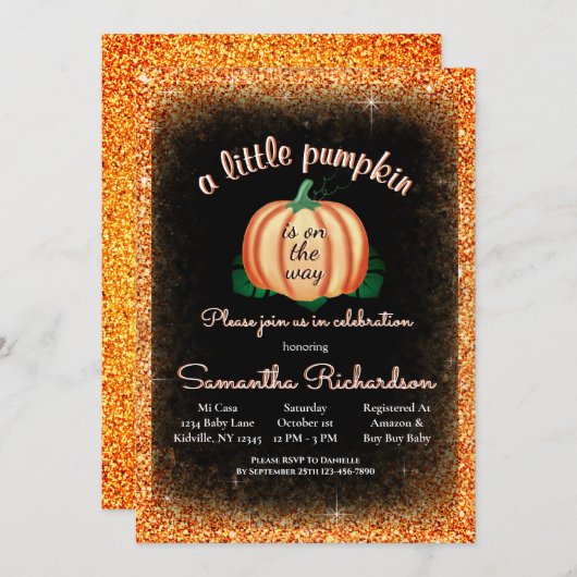 Halloween Niedlich Orange Little Pumpkin Baby Dusc Einladung (Vorne/Hinten)