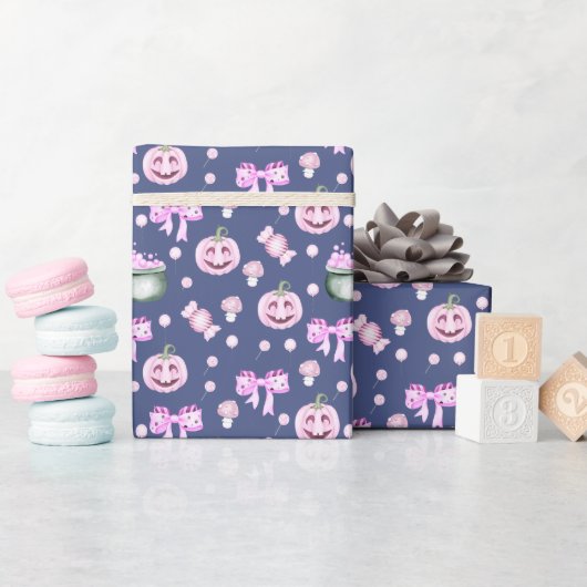 Halloween Niedlich Pink Pumpkins Pattern Geschenkpapier (Babyparty)