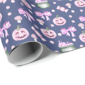 Halloween Niedlich Pink Pumpkins Pattern Geschenkpapier (Rolleneckpunkt)